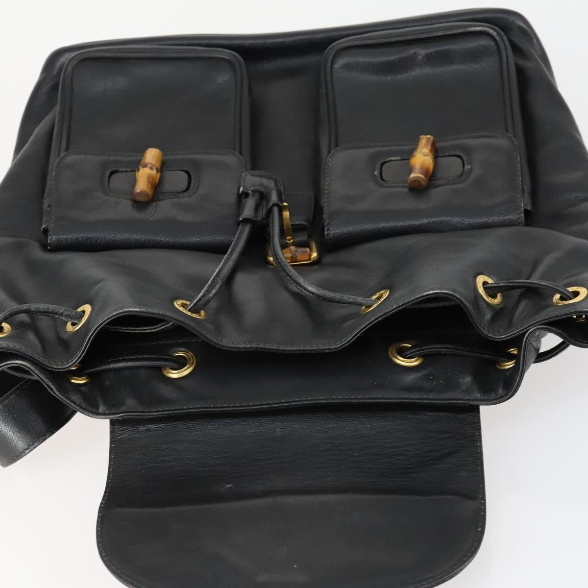 Gucci Vintage Bamboo Backpack Leather, BLACK, LEATHER, Backpack