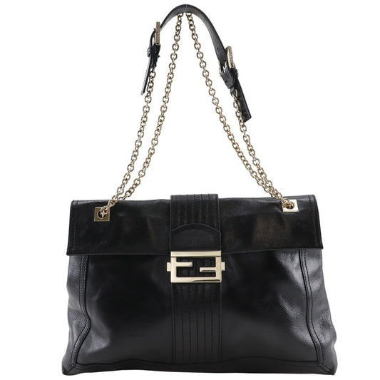 Fendi Maxi Baguette Chain Shoulder Bag Leather, BLACK, LEATHER, Tote bag