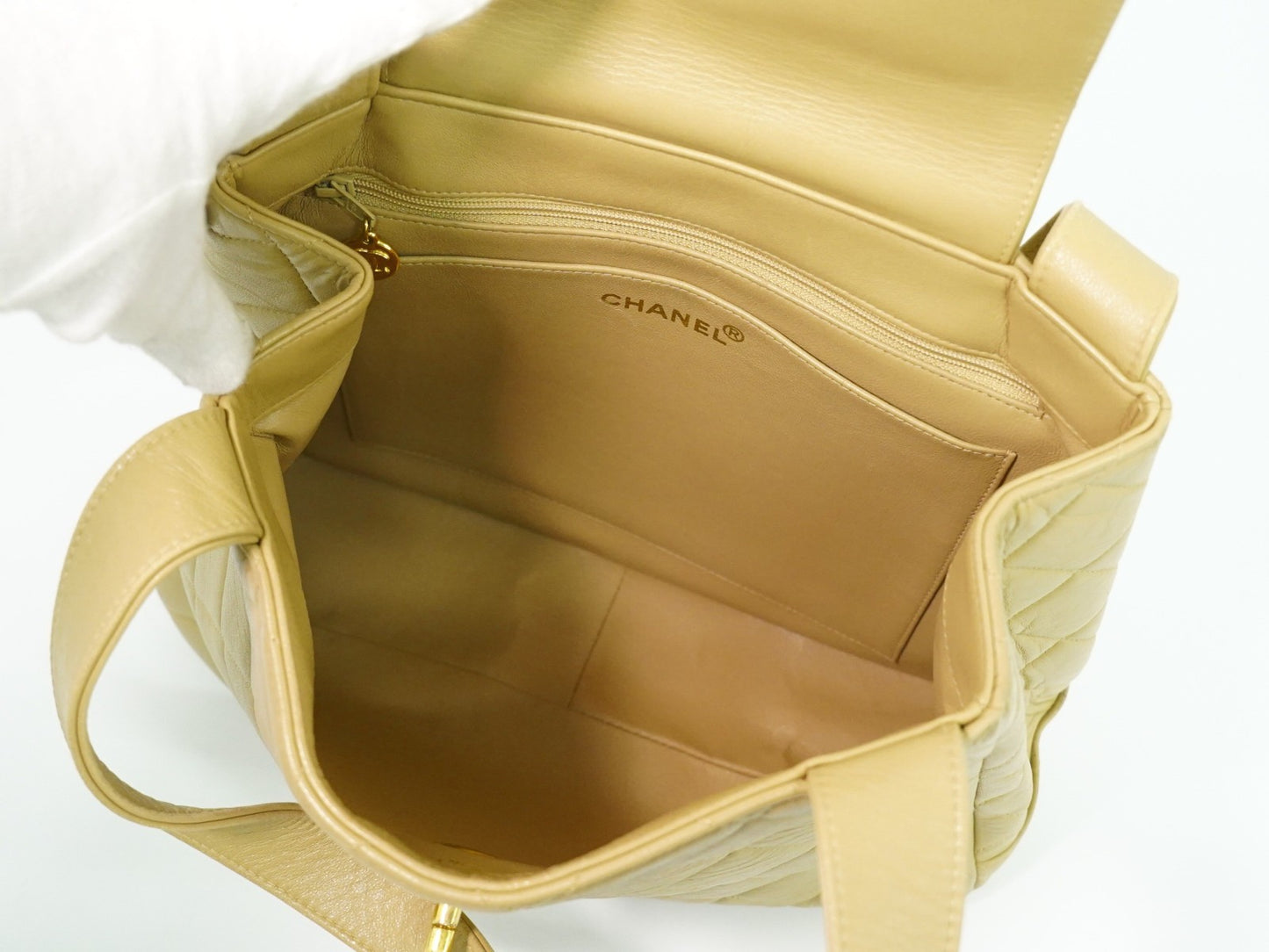 Chanel Vintage Tote Leather, BEIGE, LEATHER, Tote bag