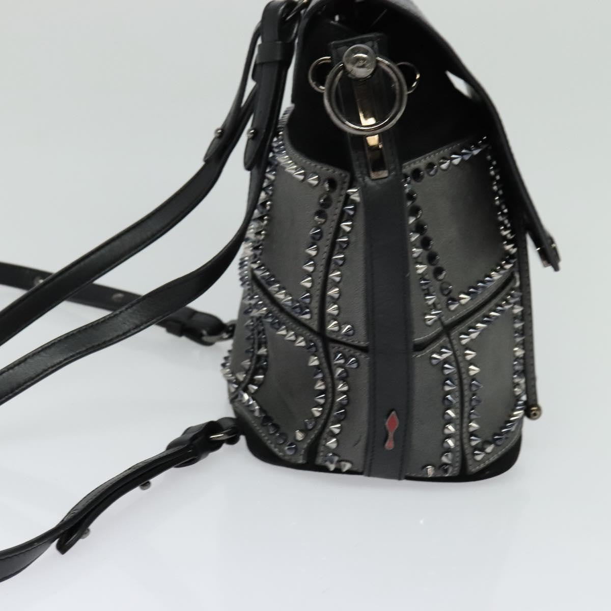 Christian Louboutin Lucky L Convertible Backpack Spiked Leather and Suede, BLACK, LEATHER, Backpack