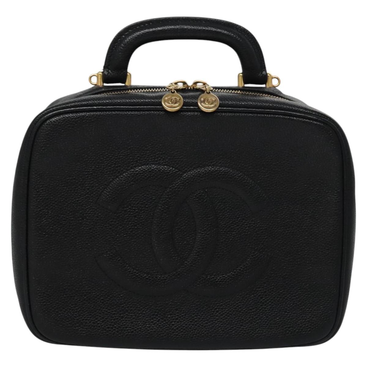 Chanel Vintage Timeless Zip Around Vanity Case Caviar, BLACK, LEATHER, Toiletry Case