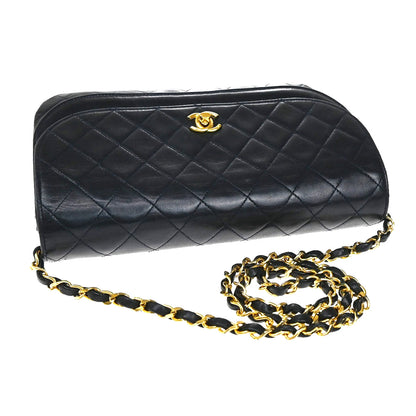 Chanel Vintage Flap Bag Leather, BLACK, LEATHER, Shoulder bag