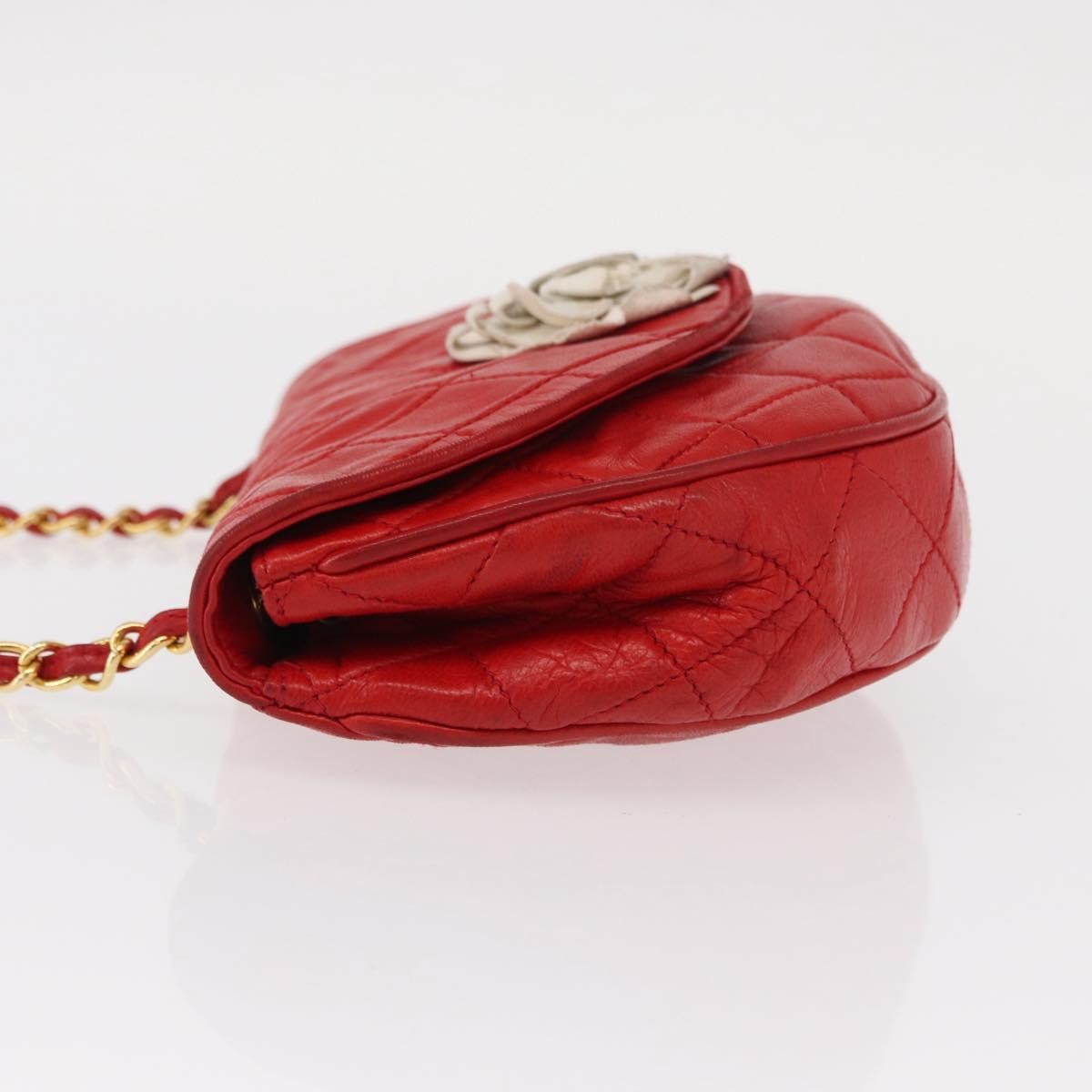 Chanel Camellia Rounded Clutch Satin and Leather, RED, LEATHER, Shoulder bag
