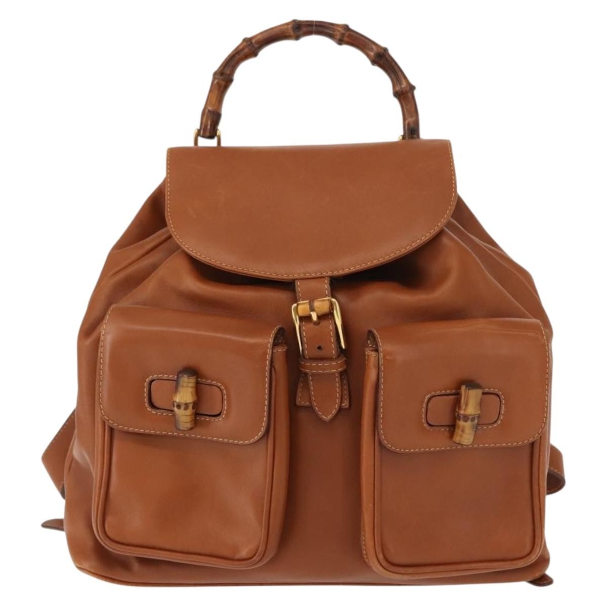 Gucci Vintage Bamboo Backpack Leather, BROWN, LEATHER, Backpack