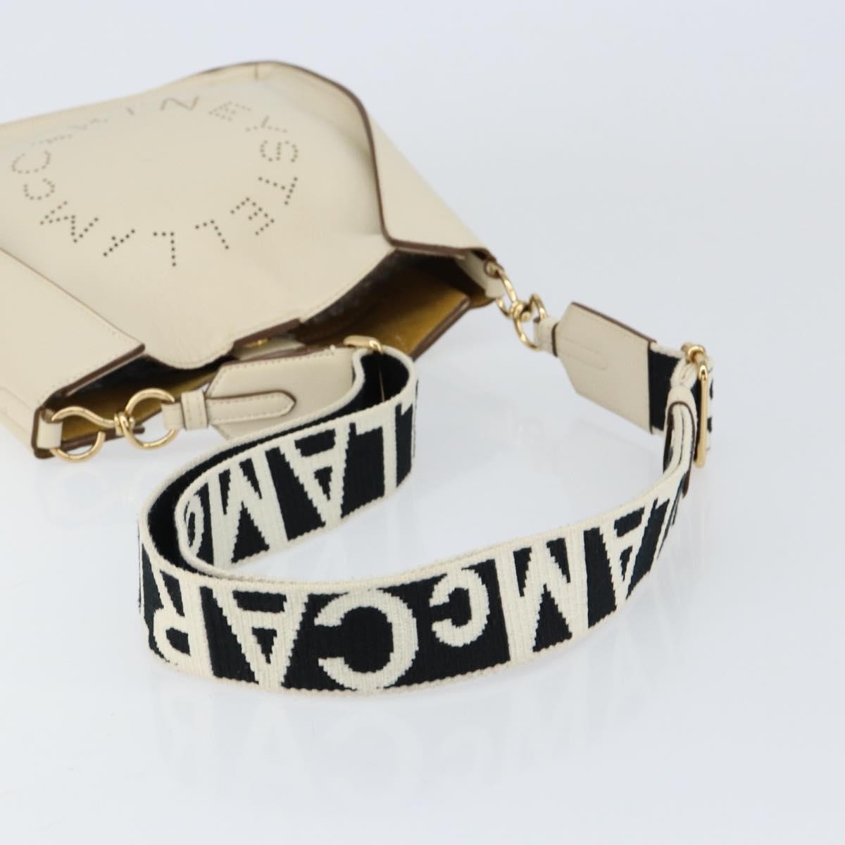 Stella McCartney Logo Crossbody Bag Perforated Faux Leather, BEIGE, LEATHER, Shoulder bag