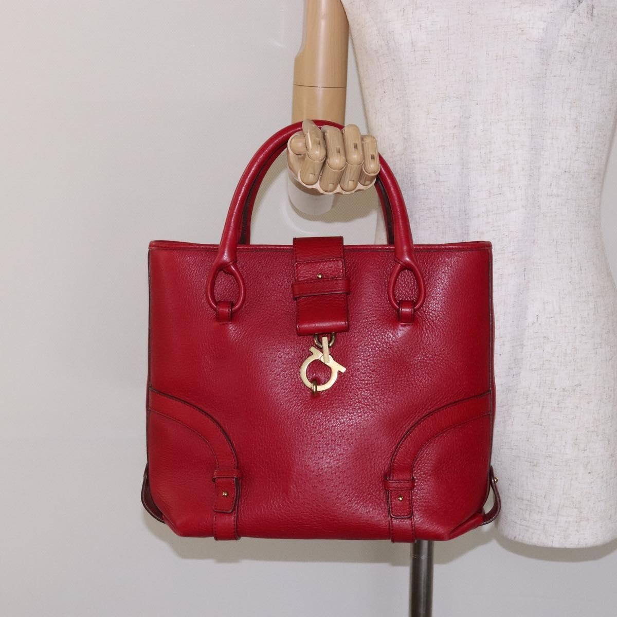 Salvatore Ferragamo Gancini handbag Leather, RED, LEATHER, Handbag