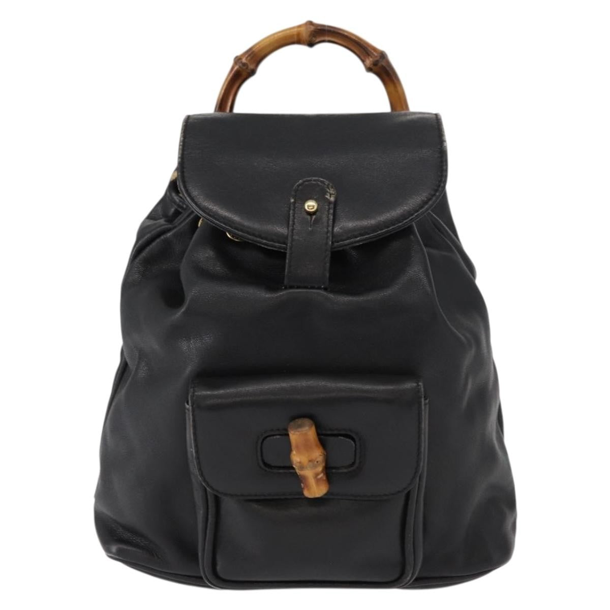 Gucci Vintage Bamboo Backpack Leather, BLACK, LEATHER, Backpack