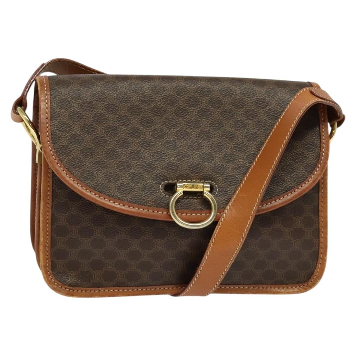 Celine Vintage Macadam Shoulder Bag Canvas and Leather, BROWN, CANVAS, Shoulder bag