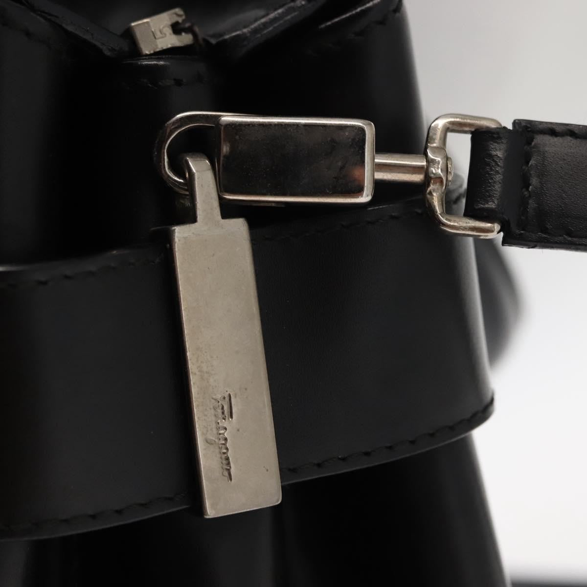 Salvatore Ferragamo Double Gancini Side Buckle Tote Leather, BLACK, LEATHER, Handbag