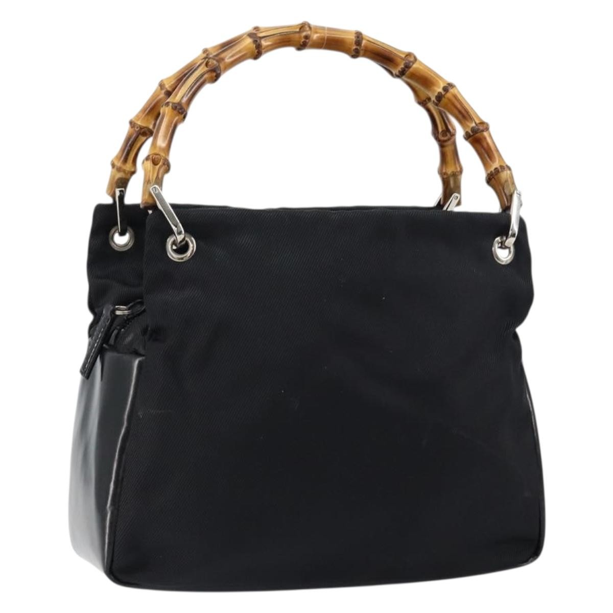 Gucci Vintage Bamboo Handle Bag Leather, BLACK, LEATHER, Handbag