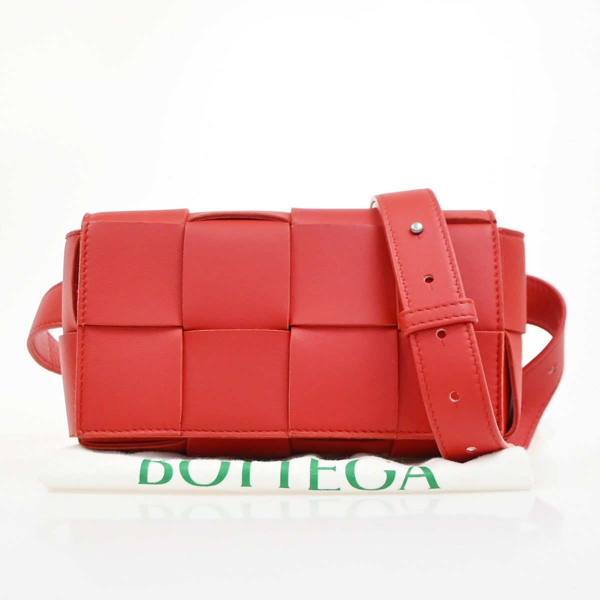 Bottega Veneta Cassette Belt Bag Maxi Intrecciato Leather, Red, Leather, Clutch