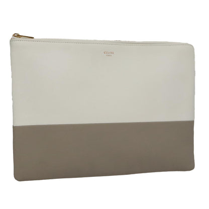 Celine Bicolor Solo Clutch Leather, GRAY, LEATHER, Clutche & pouche