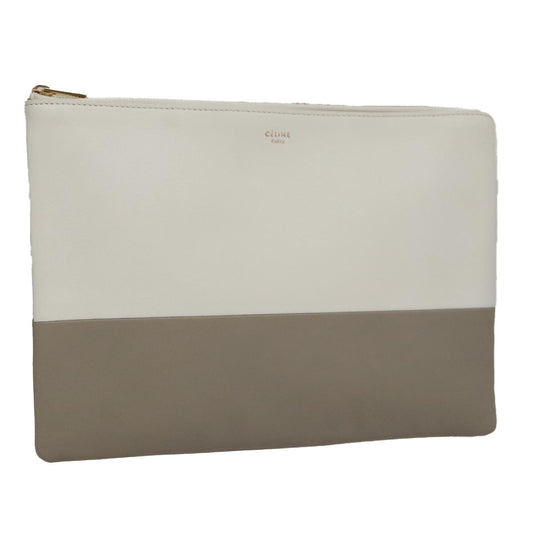 Celine Bicolor Solo Clutch Leather, GRAY, LEATHER, Clutche & pouche