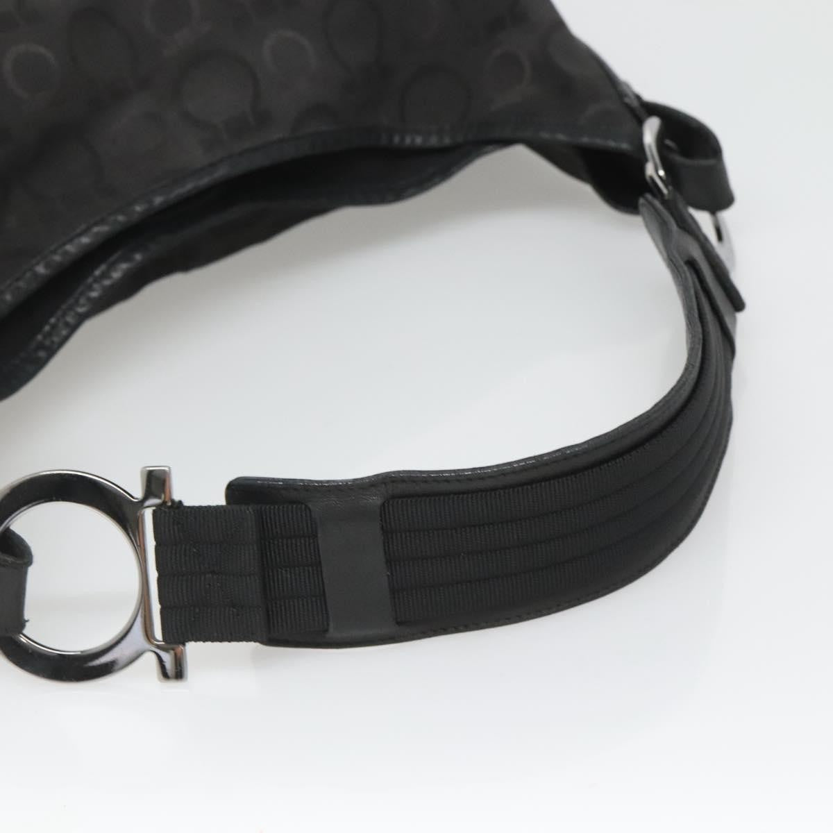 Salvatore Ferragamo Gancini Shoulder Bag Canvas, BLACK, CANVAS, Shoulder bag