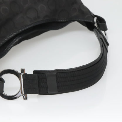 Salvatore Ferragamo Gancini Shoulder Bag Canvas, BLACK, CANVAS, Shoulder bag