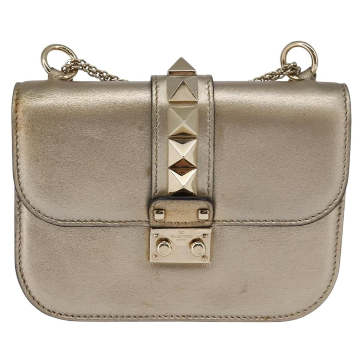 Valentino Garavani Glam Lock Shoulder Bag Leather, GOLD, LEATHER, Shoulder bag
