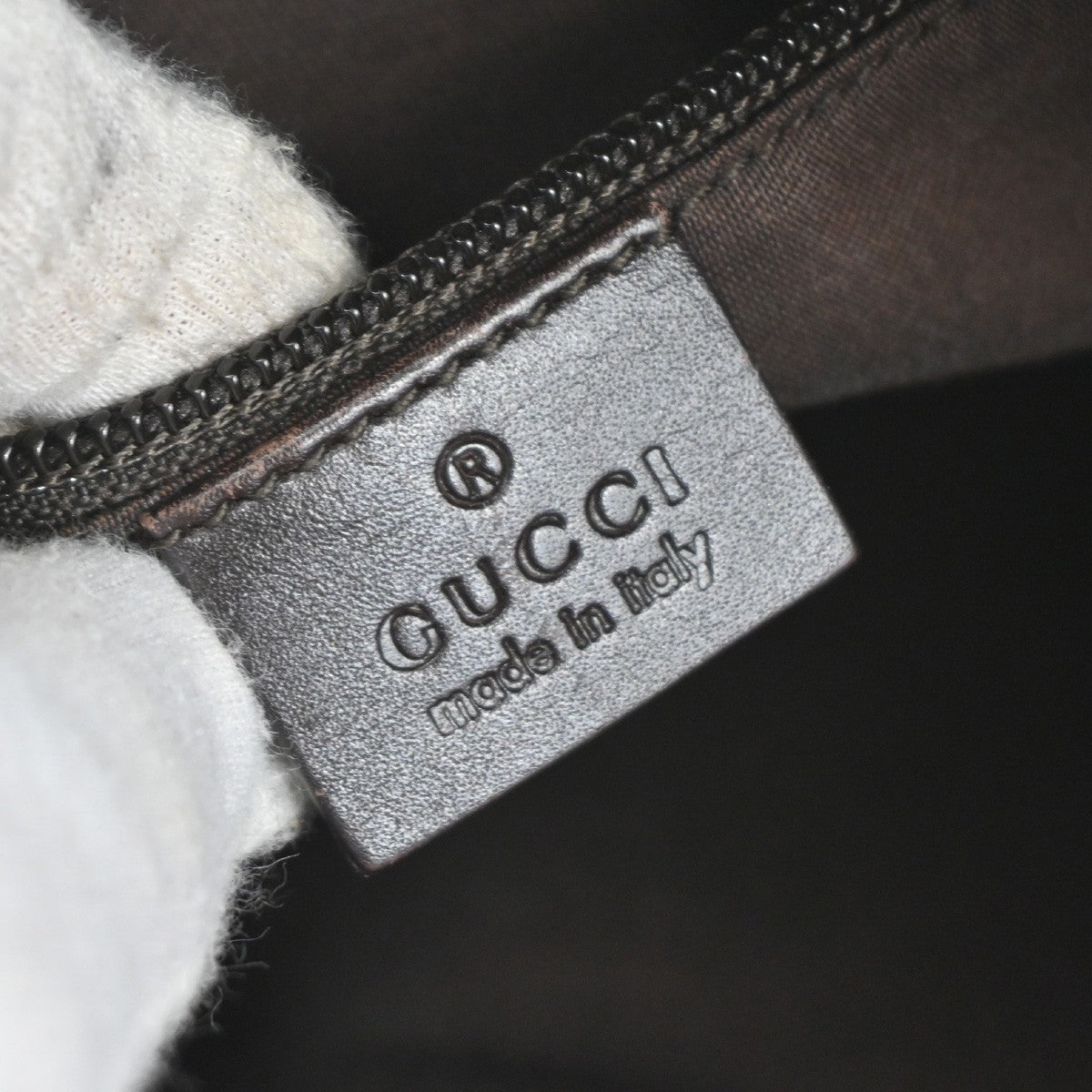 Gucci Zip Messenger Bag GG Canvas with Perforated Leather, BROWN, CANVAS, Shoulder bag