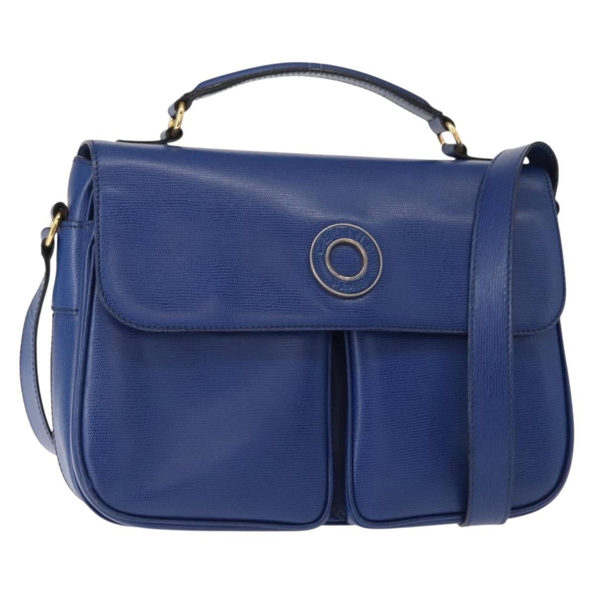 Celine Vintage Circle Logo Crossbody Bag Leather, BLUE, LEATHER, Shoulder bag