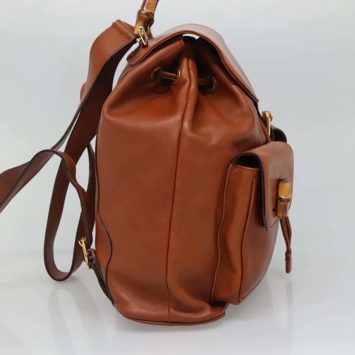 Gucci Vintage Bamboo Backpack Leather, BROWN, LEATHER, Backpack