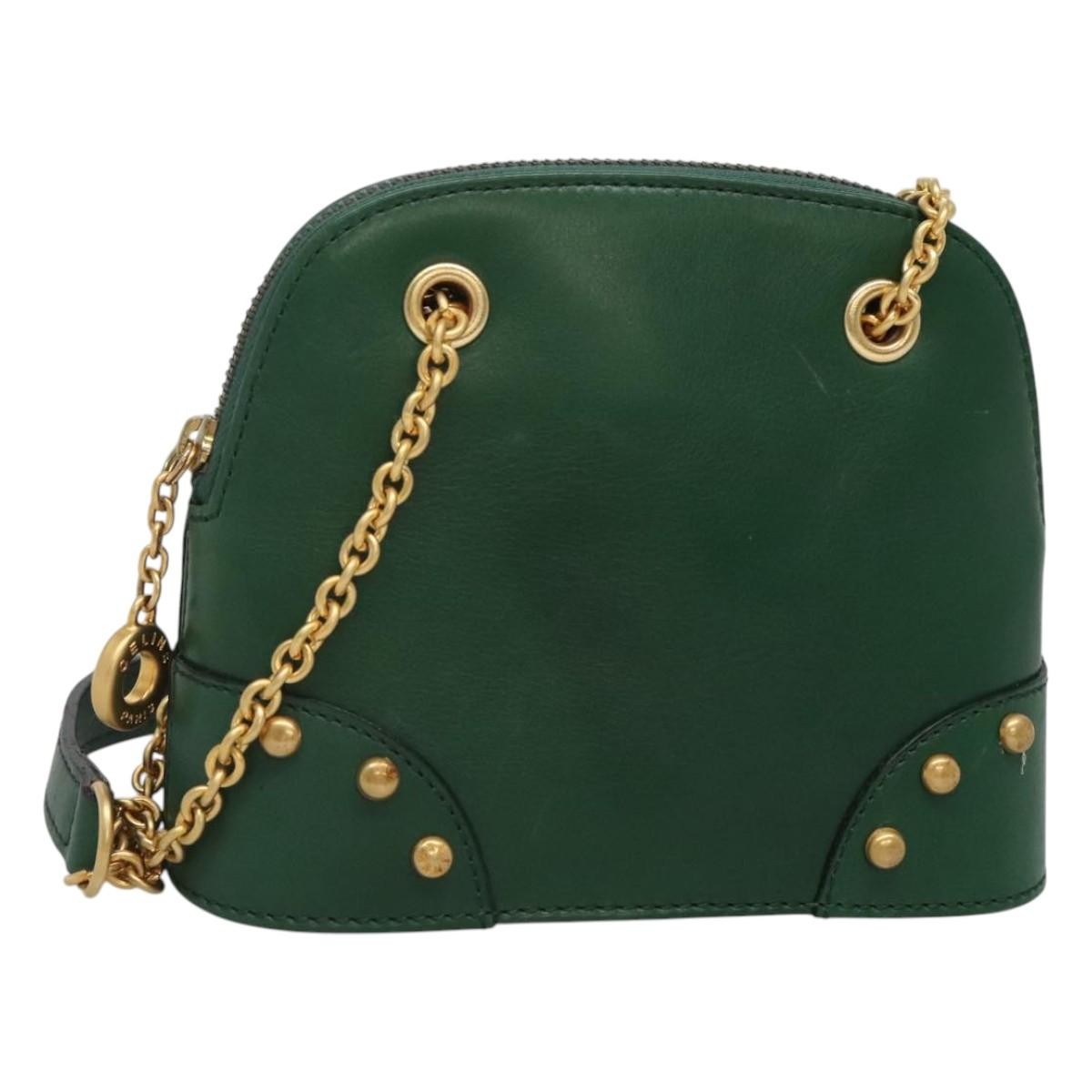 Celine Chain Shoulder Bag Leather, GREEN, LEATHER, Shoulder bag