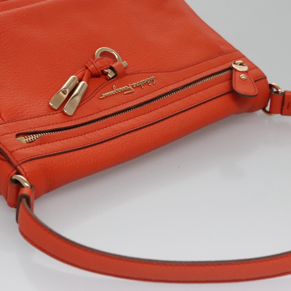 Salvatore Ferragamo Gancini Shoulder Bag Leather, ORANGE, LEATHER, Shoulder bag