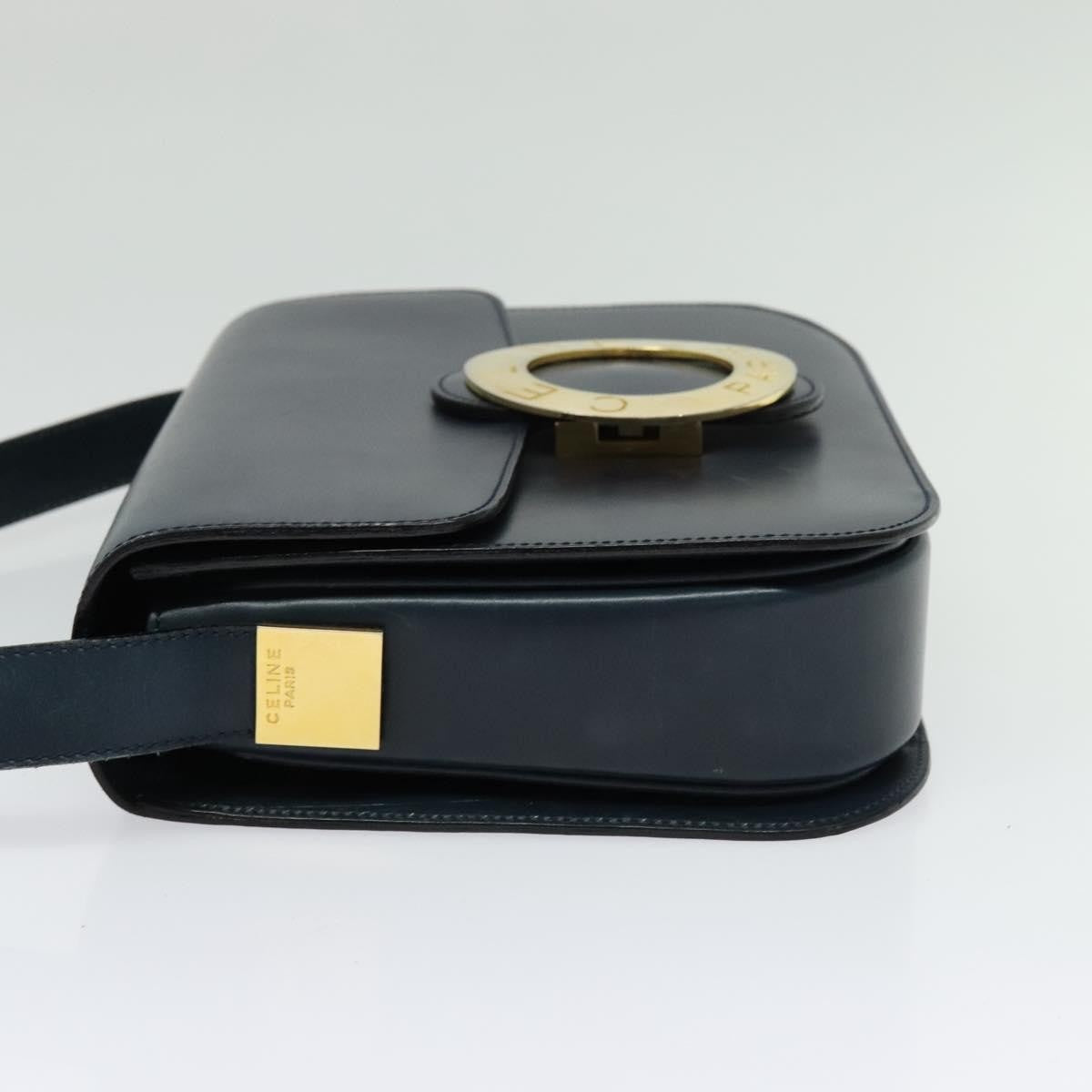 Celine Circle logo Leather, NAVY, LEATHER, Shoulder bag