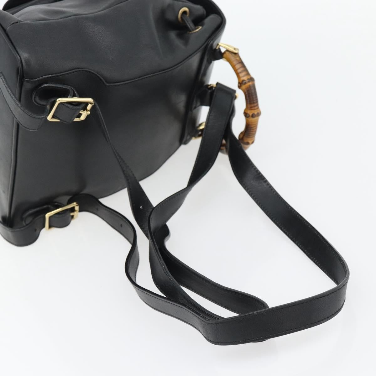 Gucci Vintage Bamboo Backpack Leather, Black, Leather, Backpack