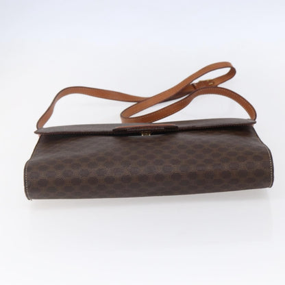 Celine Vintage Macadam Circle Logo Shoulder Bag Canvas and Leather, BROWN, CANVAS, Shoulder bag