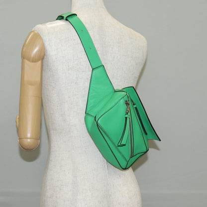 Loewe Puzzle Bumbag Leather, GREEN, LEATHER, Crossbody bag