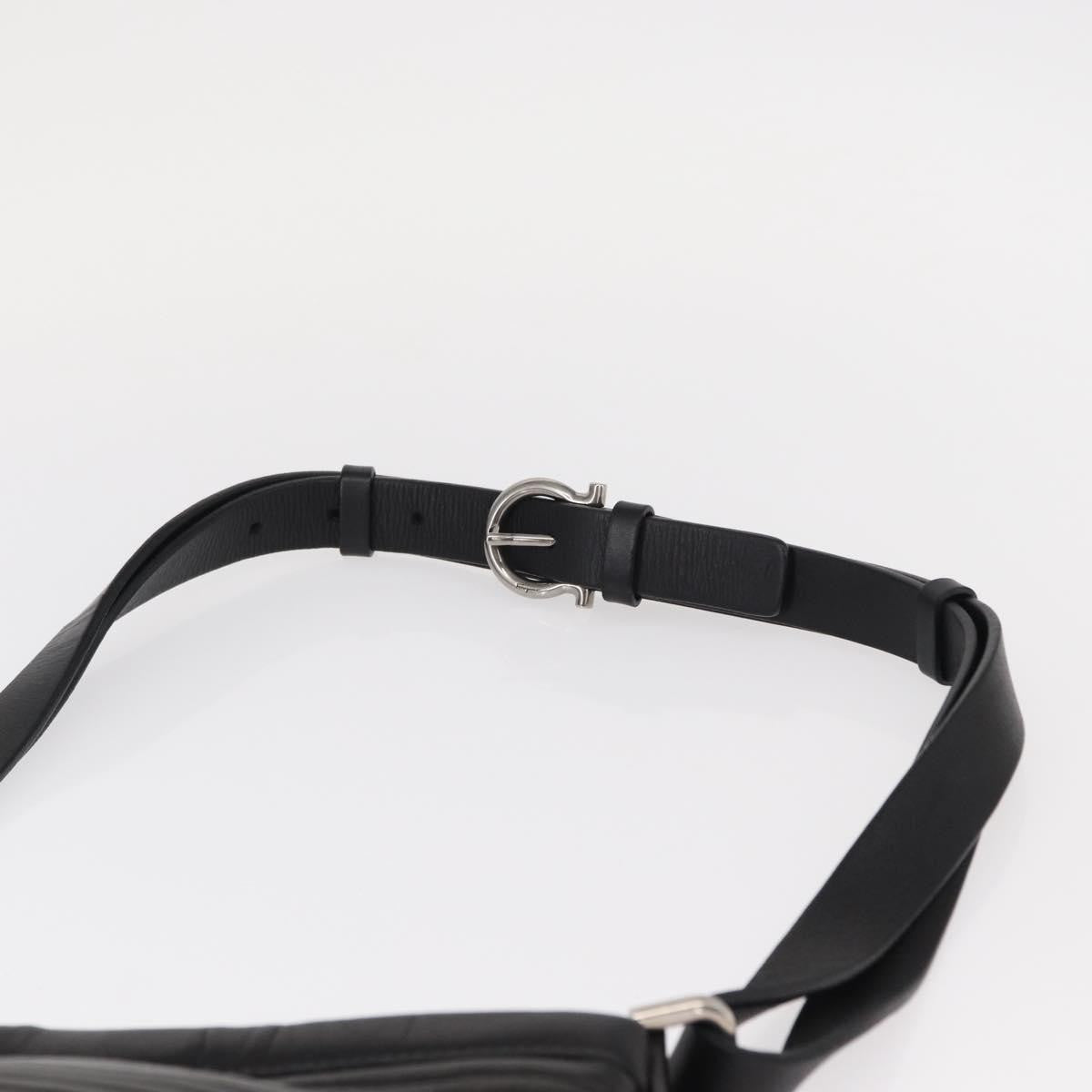 Salvatore Ferragamo Gancini Shoulder Bag Leather, BLACK, LEATHER, Shoulder bag