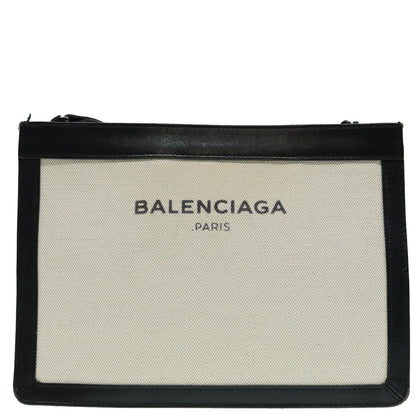 Balenciaga Navy Pochette Canvas and Leather, WHITE, CANVAS, Shoulder bag