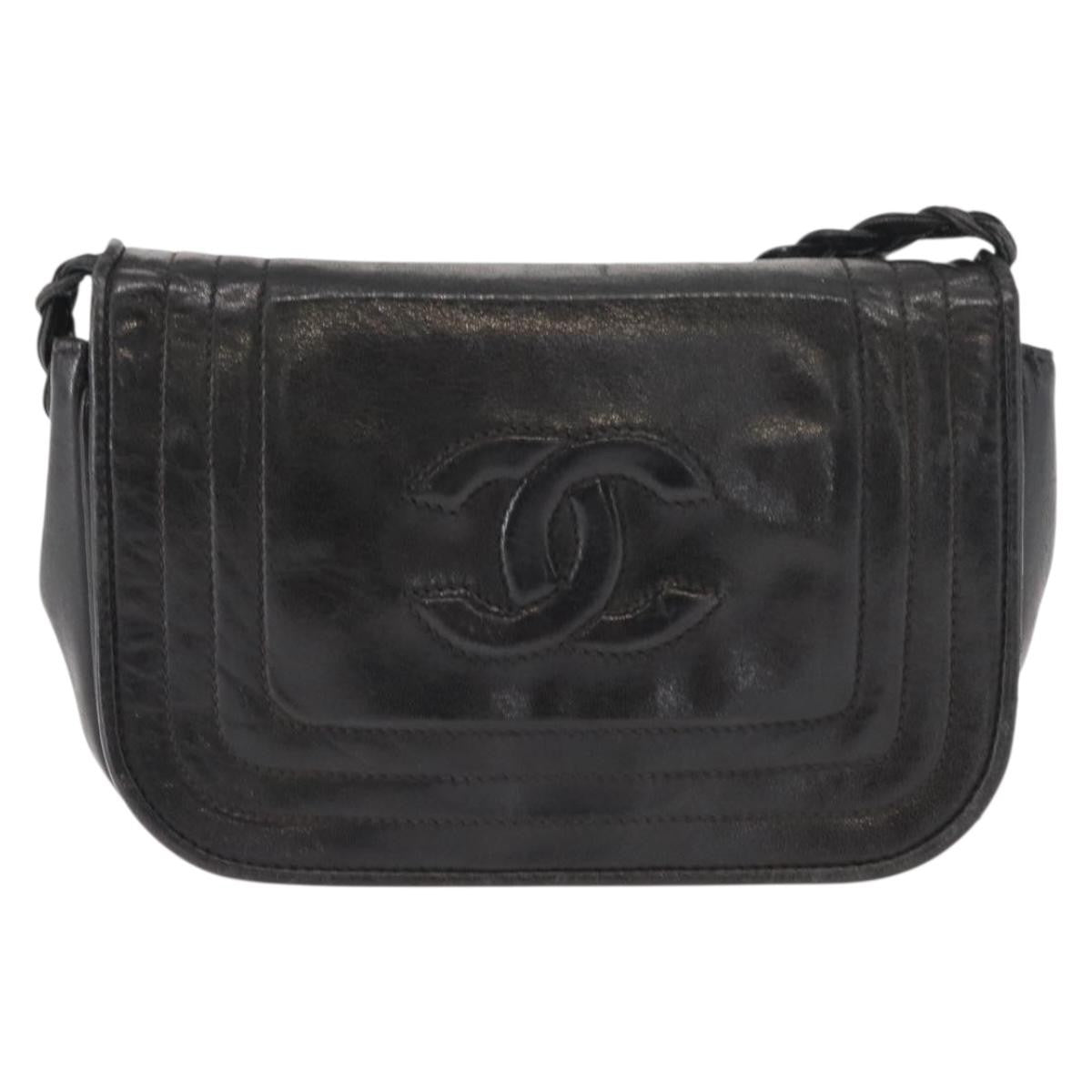 Chanel Vintage CC Stitch Flap Bag Leather, BLACK, LEATHER, Shoulder bag