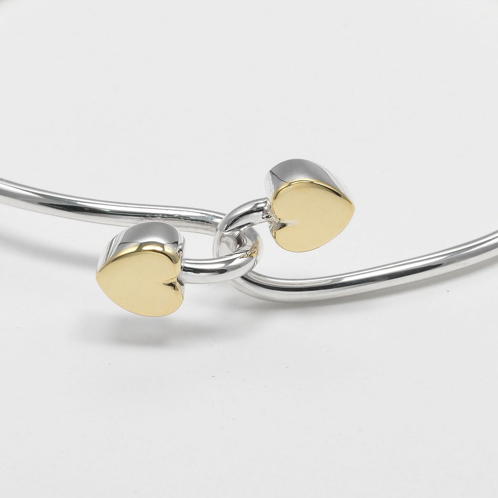 Tiffany & Co. Double Heart Lock Bangle Bracelet Sterling Silver with 18K Yellow Gold, SILVER, SILVER, Bracelet