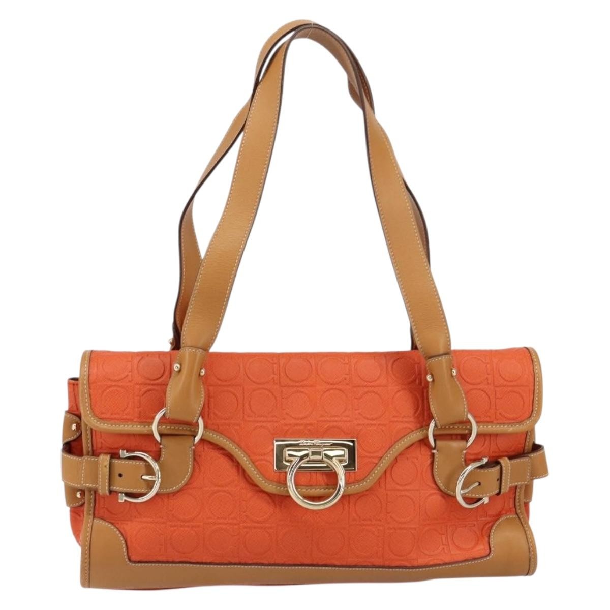 Salvatore Ferragamo Gancini Shoulder Bag Canvas, ORANGE, PVC, Shoulder bag