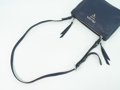 Prada Double Zip Crossbody Bag Vitello Daino, NAVY, LEATHER, Shoulder bag