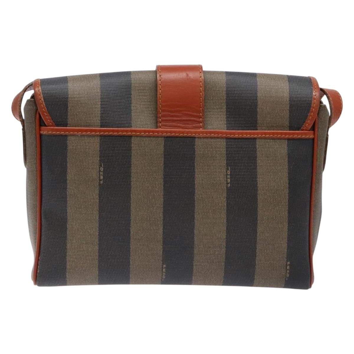 Fendi Vintage Pequin Flap Messenger Bag Coated Canvas, BROWN, CANVAS, Shoulder bag