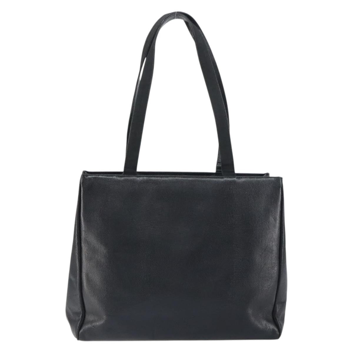 Salvatore Ferragamo Vintage Vara Bow Tote Lizard Embossed Leather, BLACK, LEATHER, Tote bag