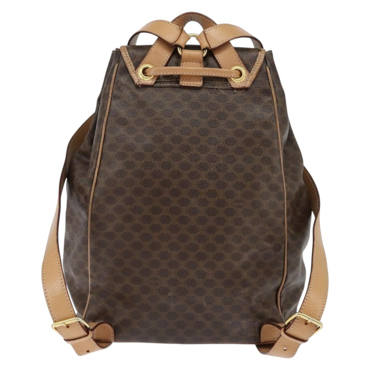 Celine Vintage Macadam Backpack Canvas and Leather, BROWN, CANVAS, Backpack