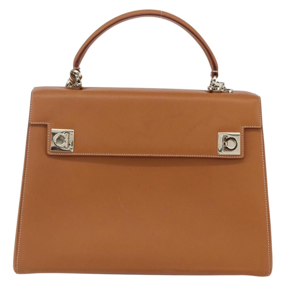 Salvatore Ferragamo Gancini handbag Leather, BROWN, LEATHER, Handbag