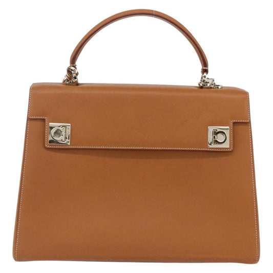 Salvatore Ferragamo Gancini handbag Leather, BROWN, LEATHER, Handbag