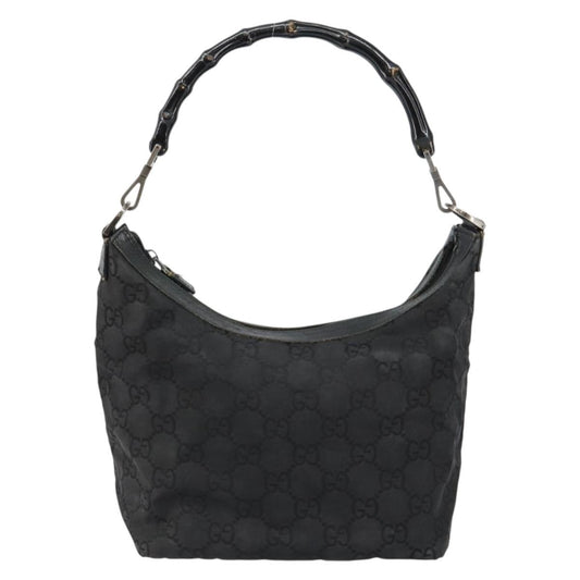 Gucci Vintage Bamboo Hobo GG Canvas, BLACK, CANVAS, Shoulder bag