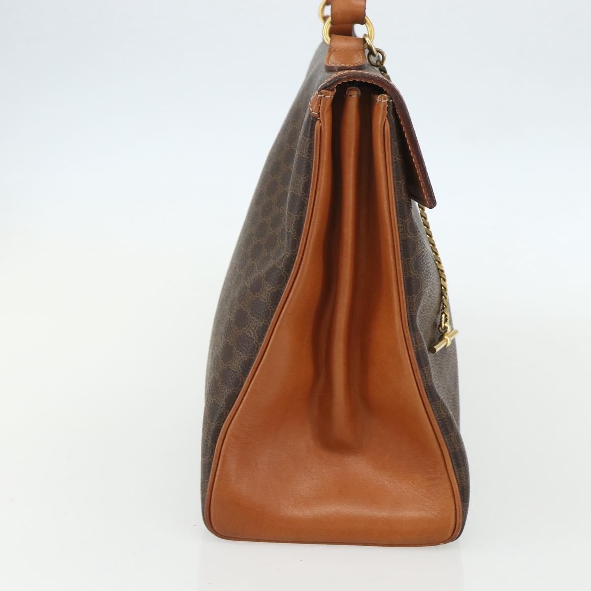 Celine Vintage Macadam Handbag Canvas and Leather, BROWN, CANVAS, Handbag