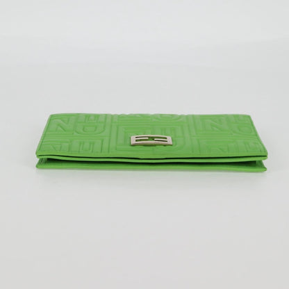Fendi Wallet on Chain Logo Embossed Leather, GREEN, LEATHER, Wallets