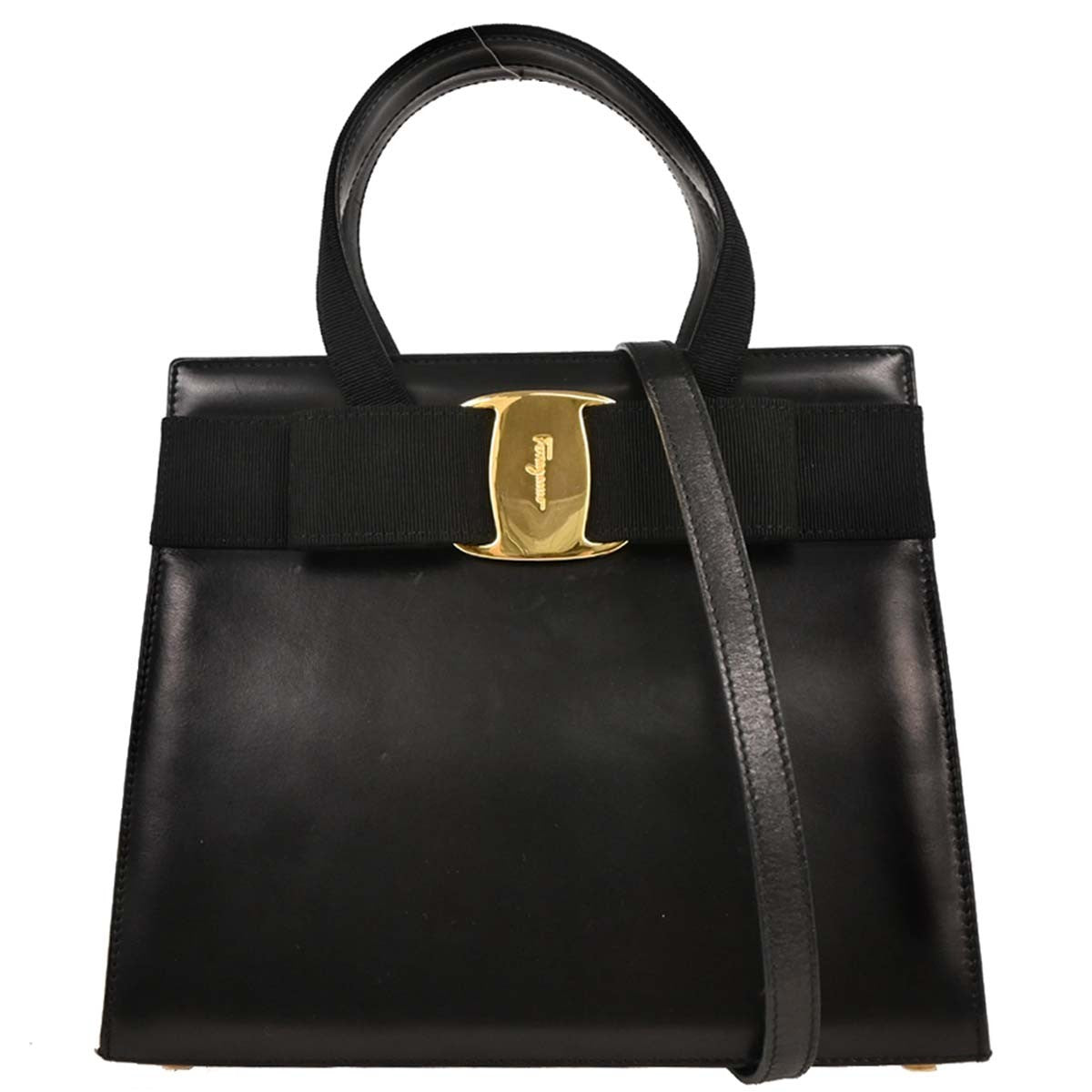 Salvatore Ferragamo Convertible Vara Bow Tote Leather, BLACK, LEATHER, Handbag
