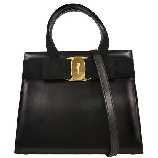 Salvatore Ferragamo Convertible Vara Bow Tote Leather, BLACK, LEATHER, Handbag