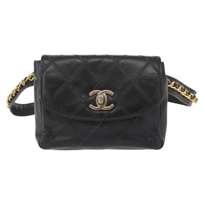 Chanel Vintage Flap Waist Bag Leather, BLACK, LEATHER, Clutche & pouche