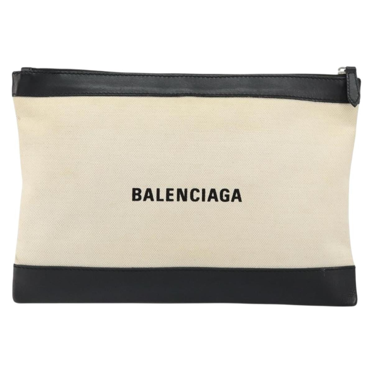 Balenciaga Clip P Pouch Leather, BEIGE, CANVAS, Clutche & pouche