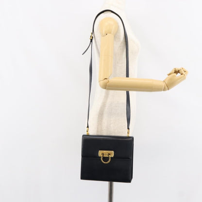 Salvatore Ferragamo Gancini Shoulder Bag Leather, NAVY, LEATHER, Shoulder bag