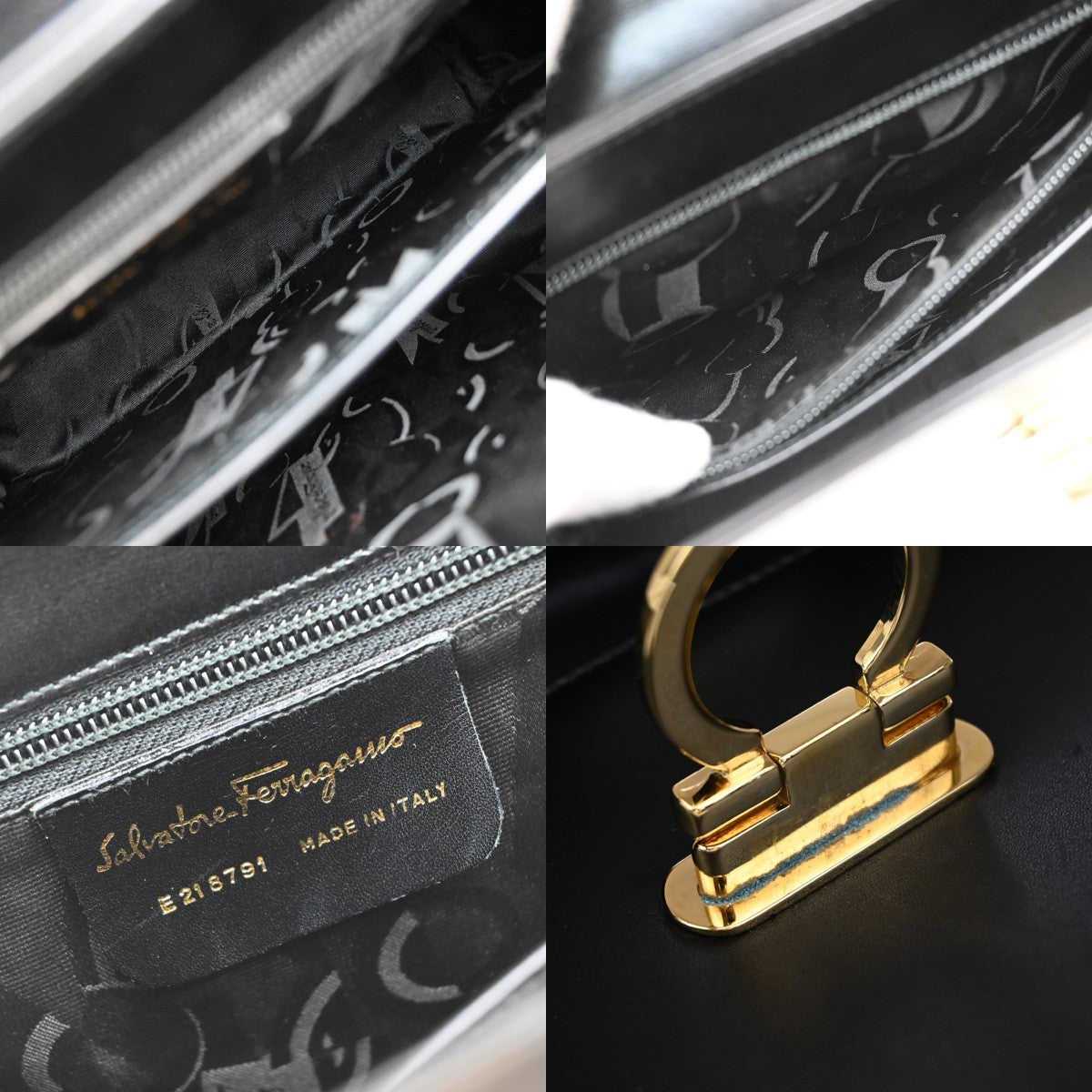 Salvatore Ferragamo Gancini handbag Leather, BLACK, LEATHER, Handbag