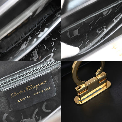 Salvatore Ferragamo Gancini handbag Leather, BLACK, LEATHER, Handbag